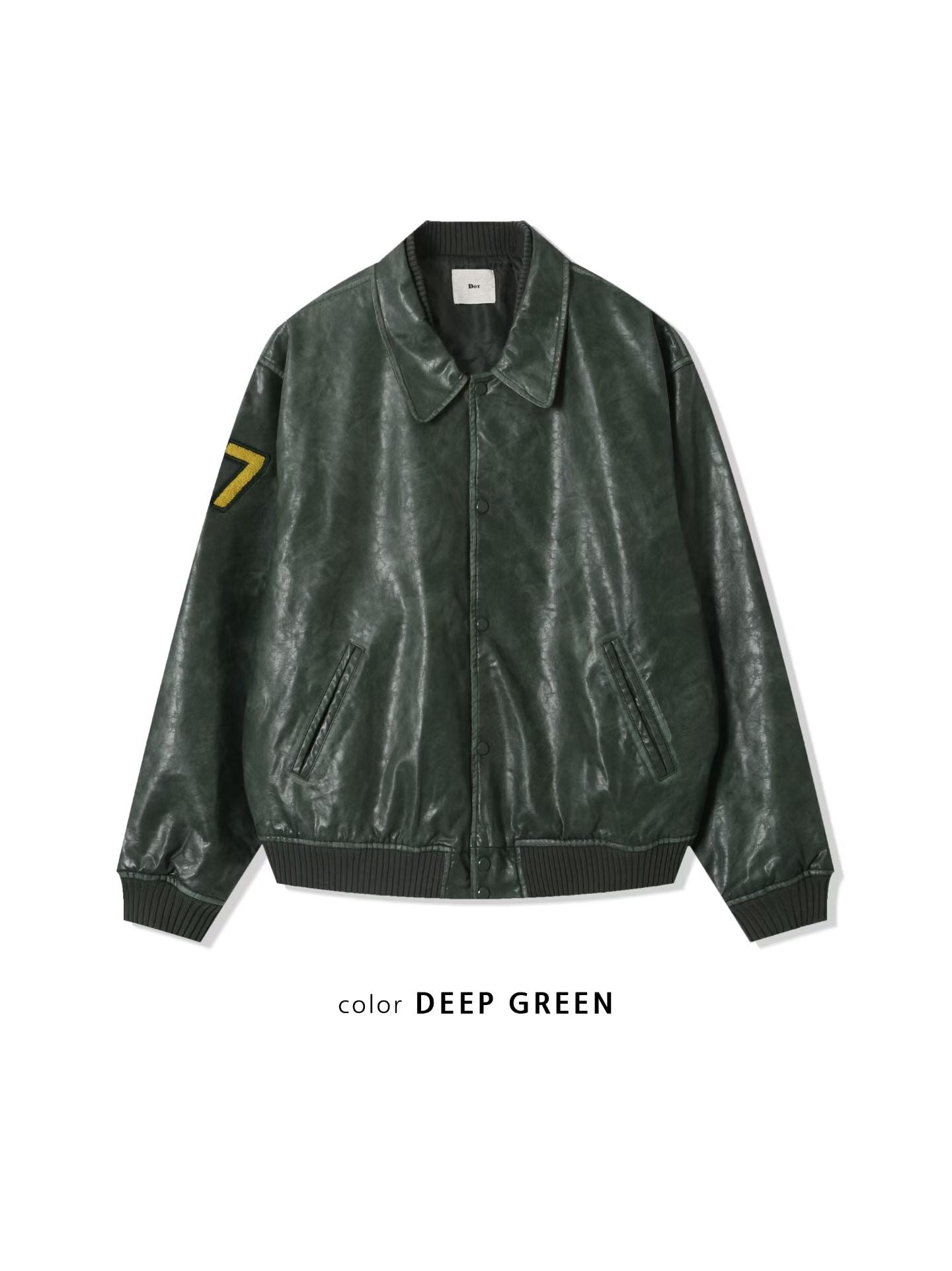 faux leather varsity jacket (olive/green/black)