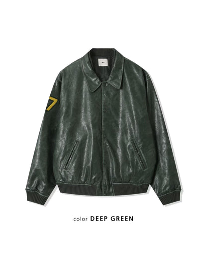 faux leather varsity jacket (olive/green/black)
