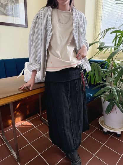 ruffle striped blouse (blue/pink/black)