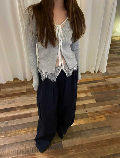 lace knit top(grey/ivory/black)