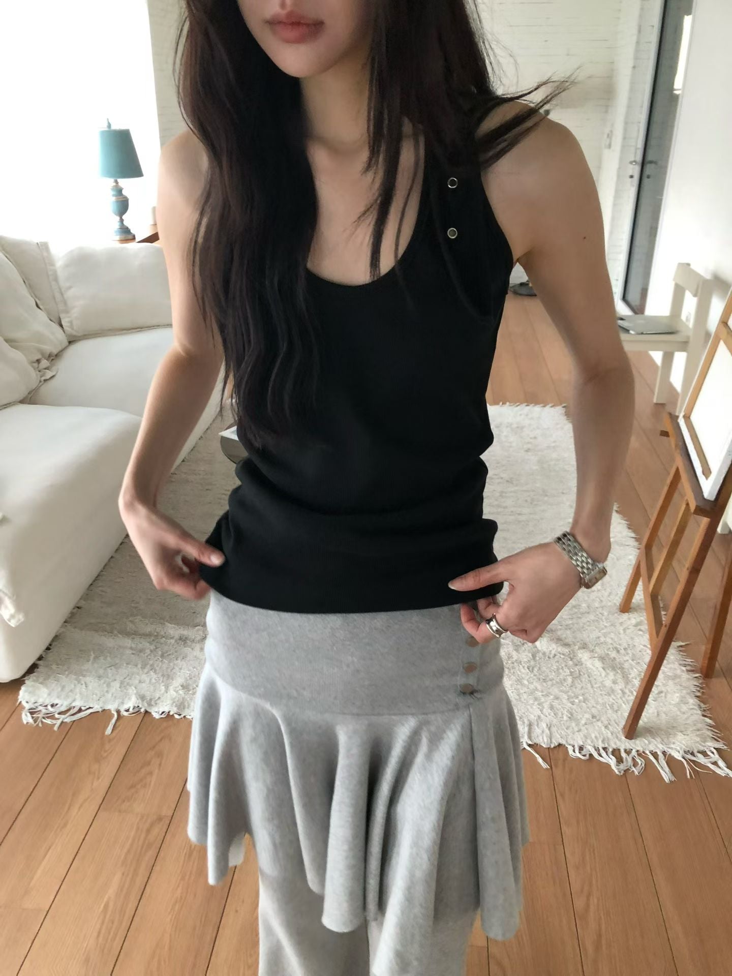 irregular skirt (charcoal/grey/black)
