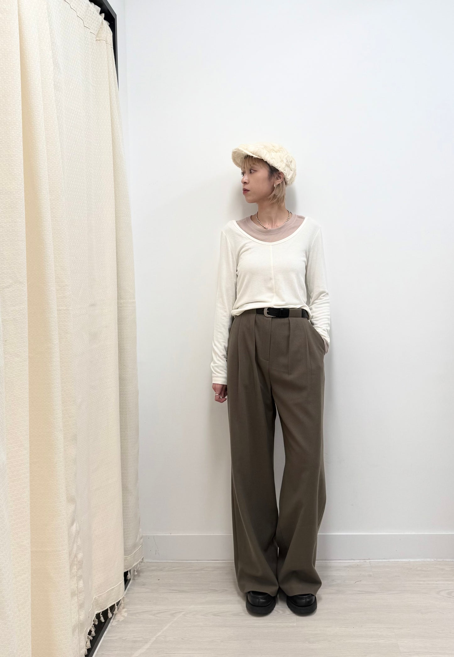 straight cut pants (charcoal/brown) *少量現貨