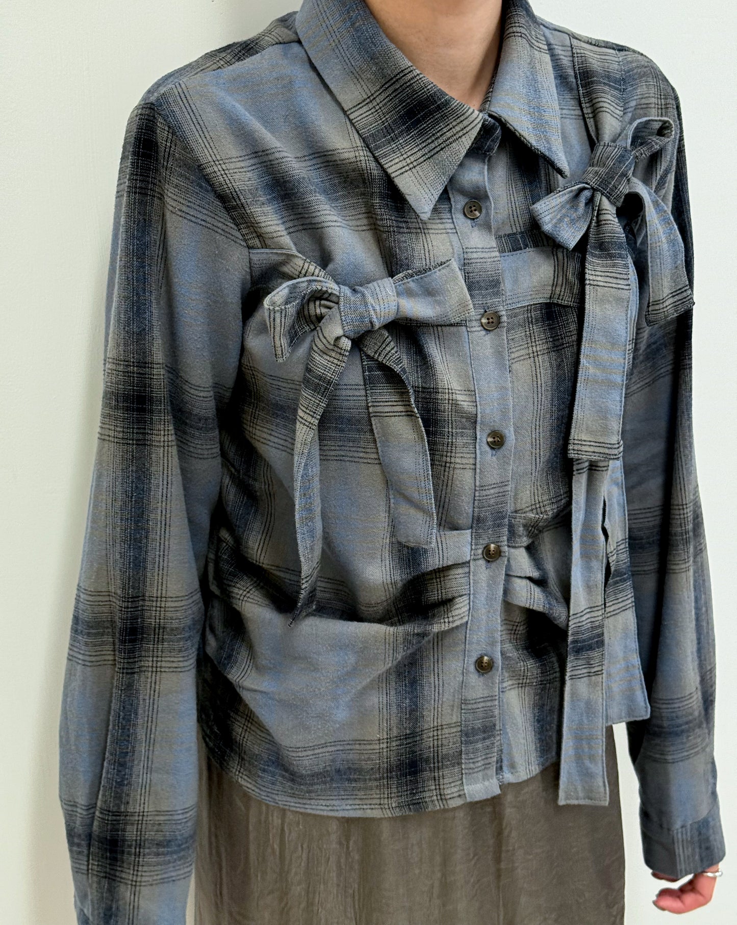 checker gathered shirt(purple/blue/grey)(現貨)