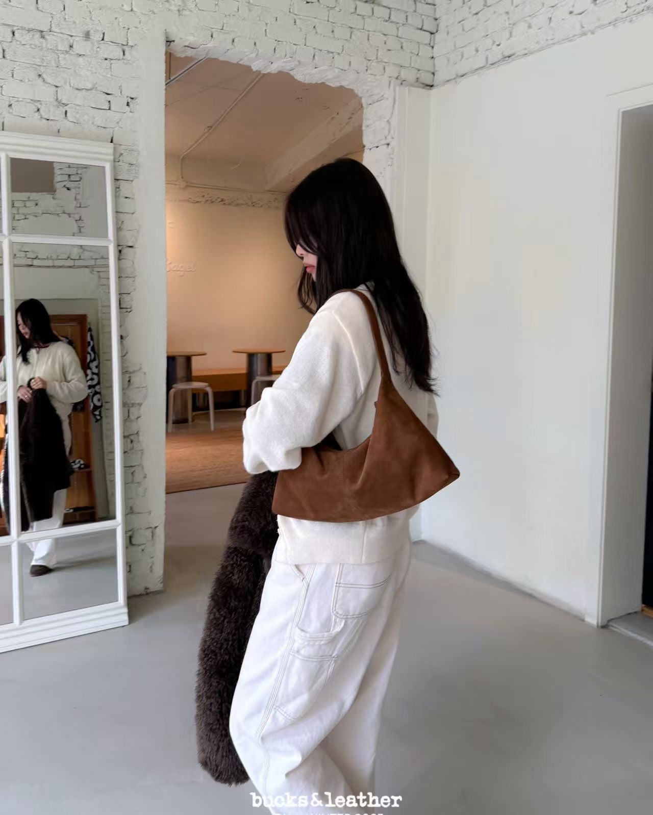 韓國代購：bucks & leather daily shoulder bag (麂皮/羊皮）