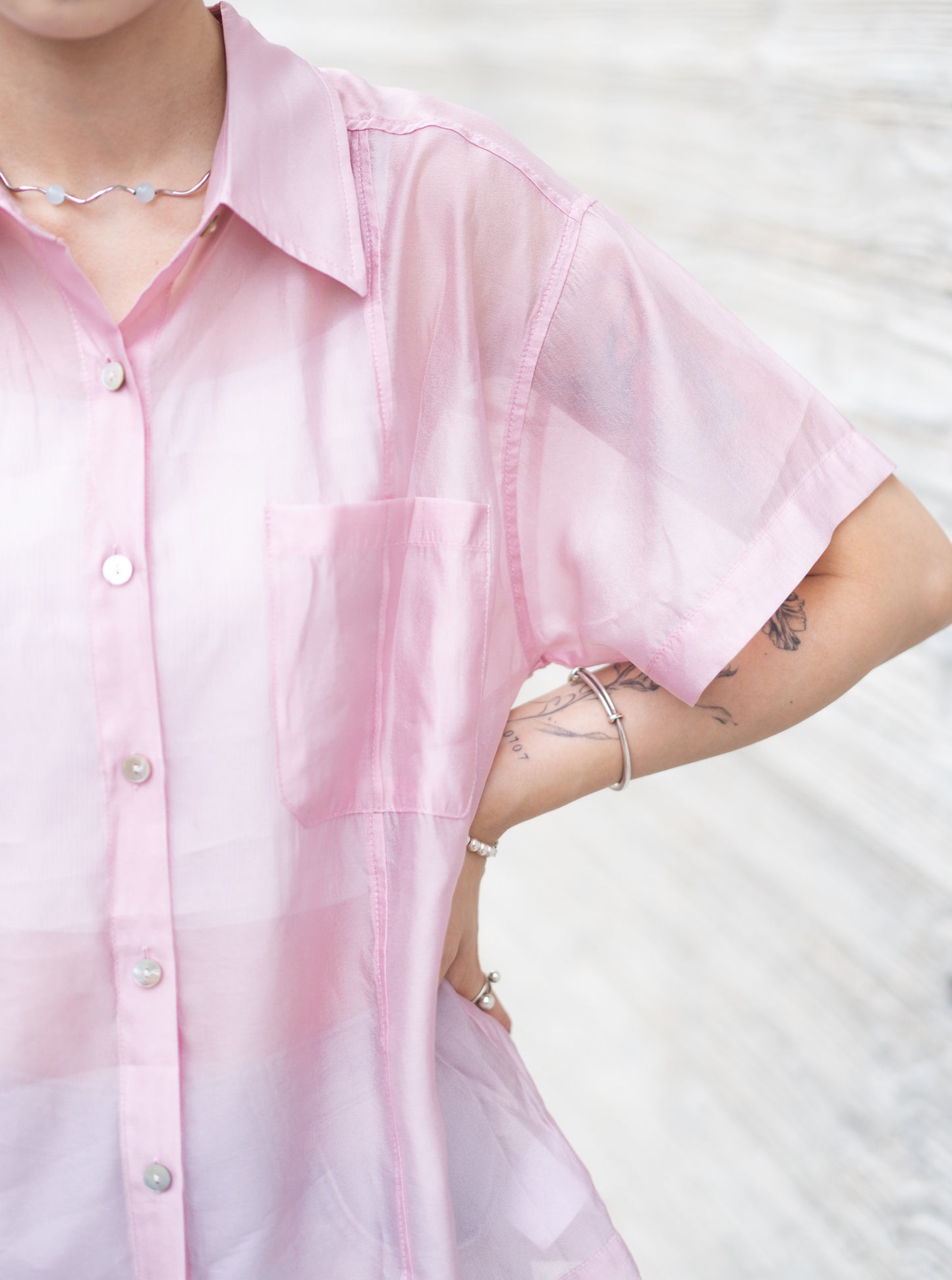 (sale) see through shirt-pink