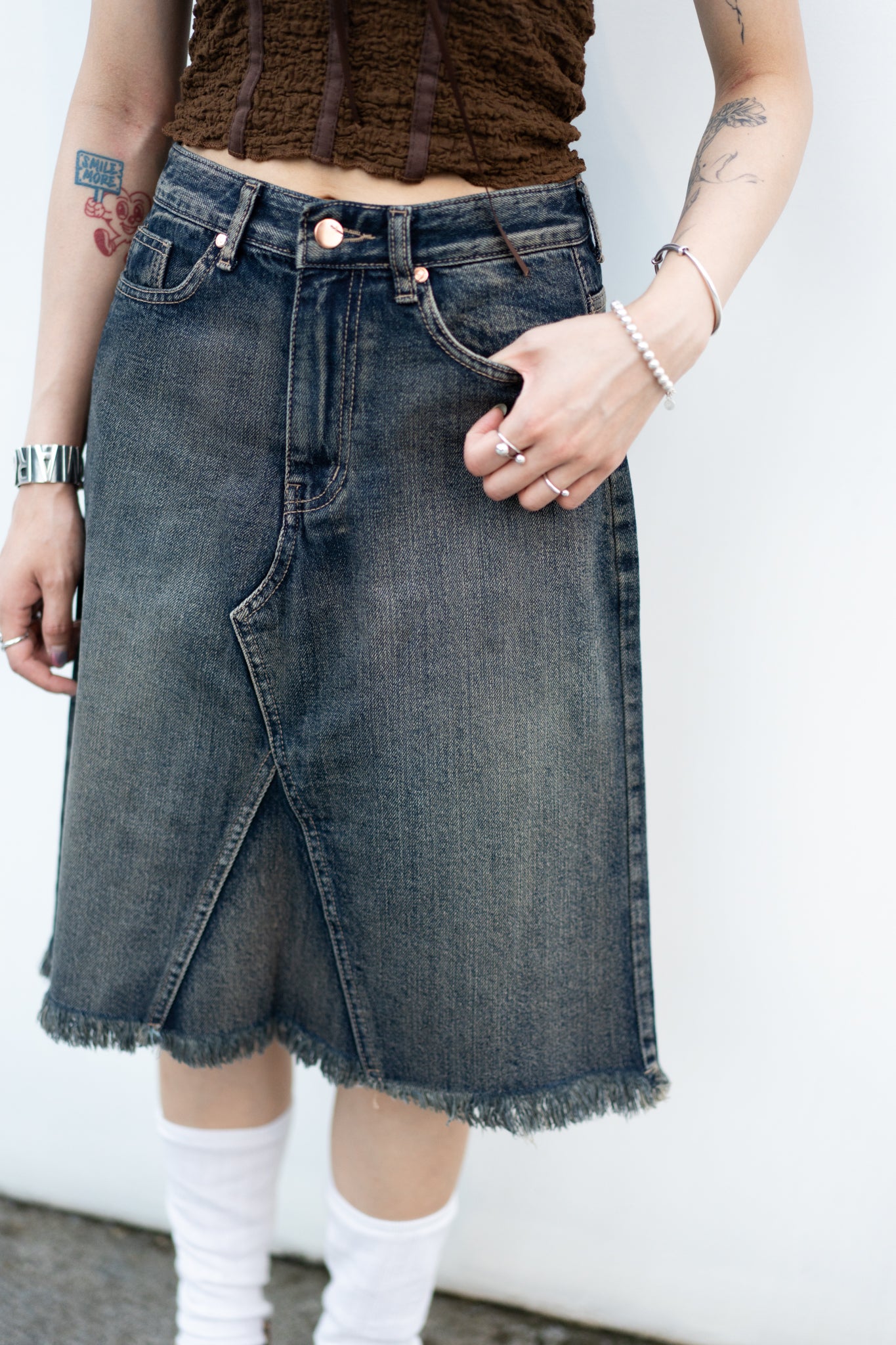 （sale）vintage midi denim skirt(s/m)現貨