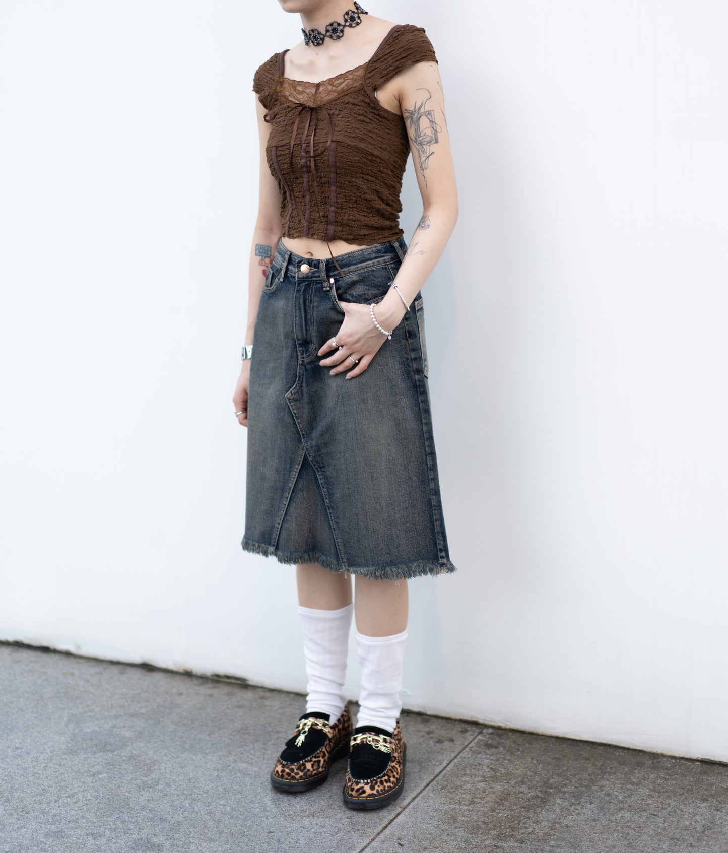 （sale）vintage midi denim skirt(s/m)現貨