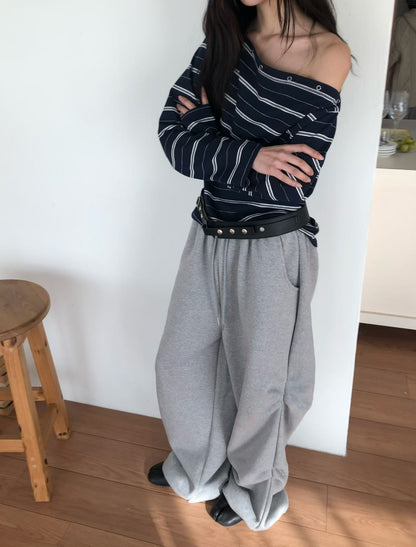 striped off shoulder top (brown/navy/grey)