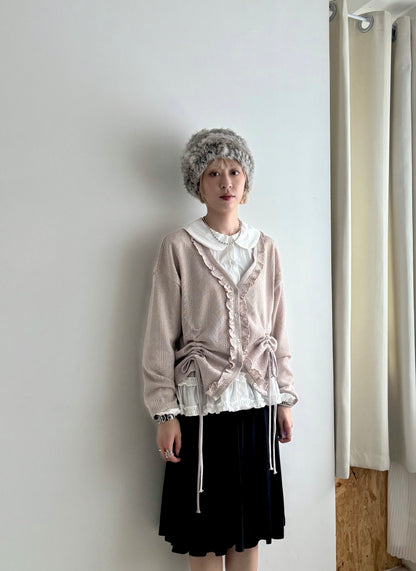 gathered mesh cardigan(beige/green) 現貨