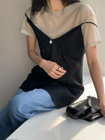 (SUMMER SALE)sheer tee(beige)