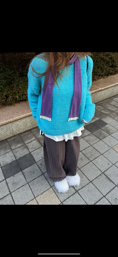 softy knit top (orange/sky blue/pink/grey)