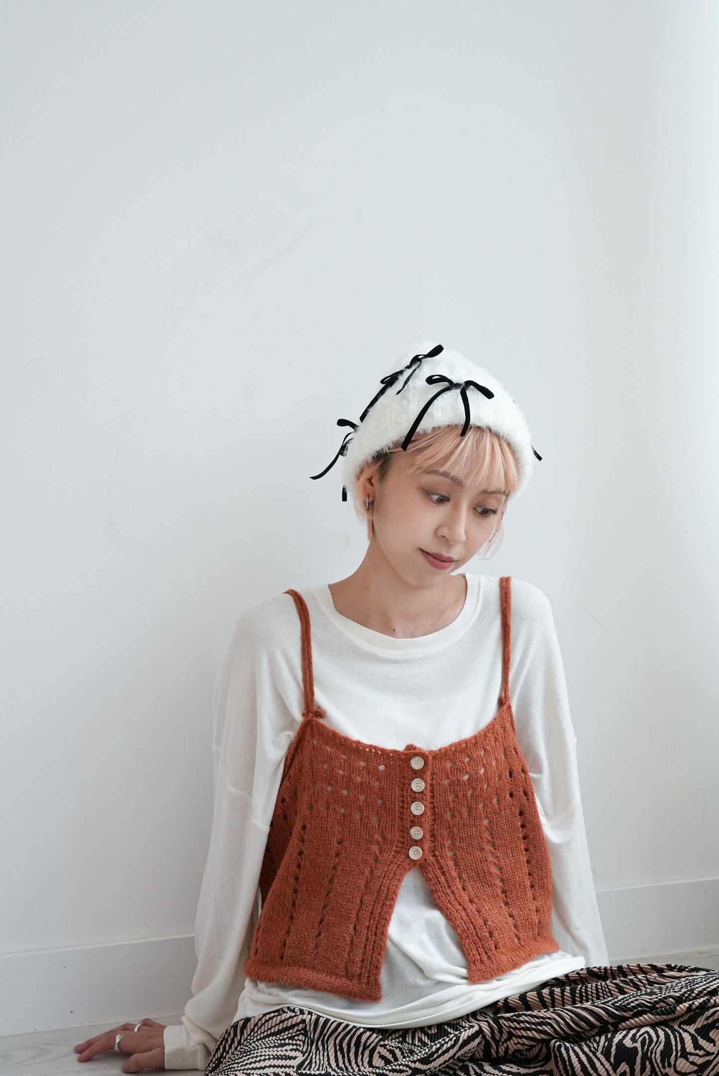 (sale) RIBBON BEANIE(WHITE）