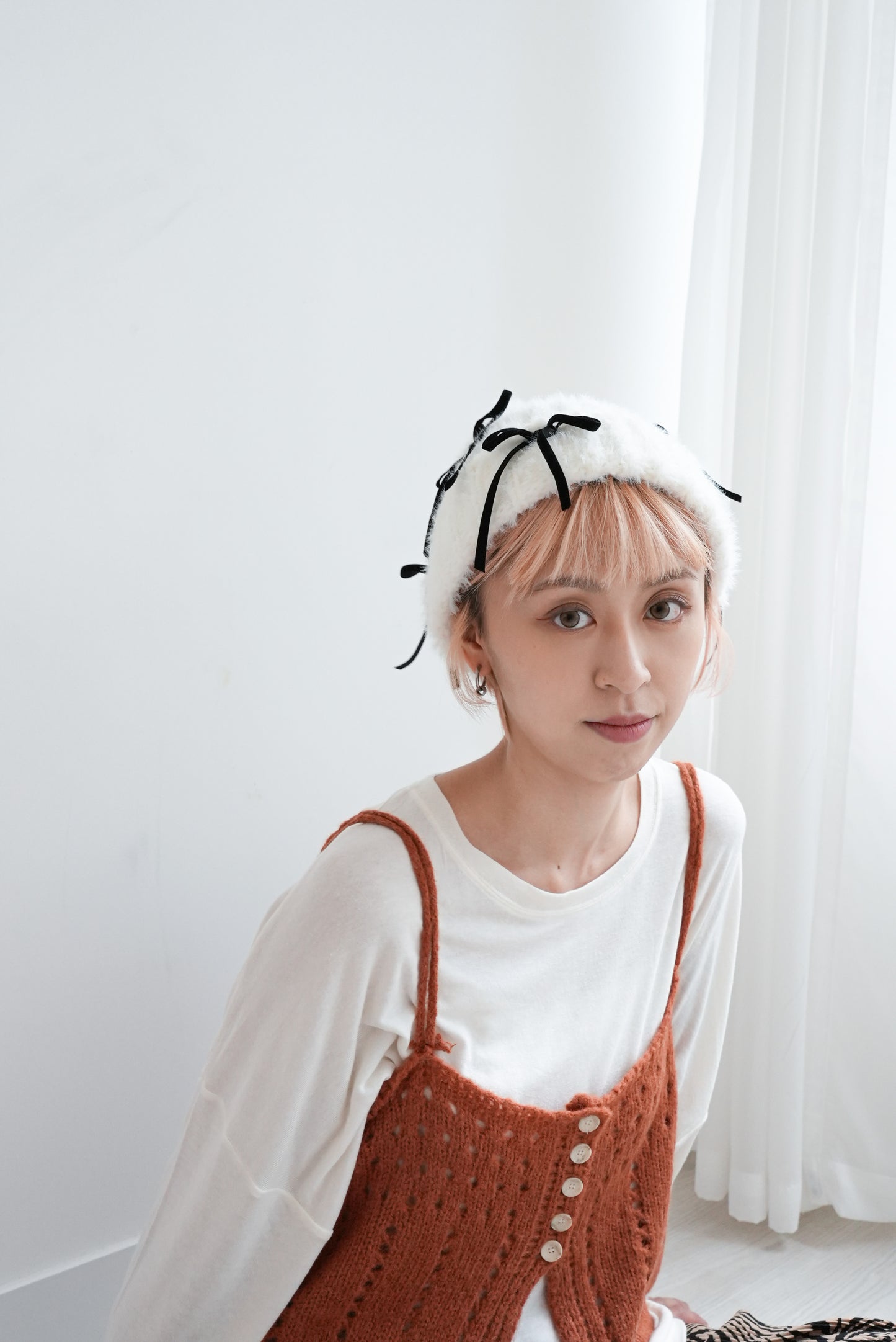 (sale) RIBBON BEANIE(WHITE）