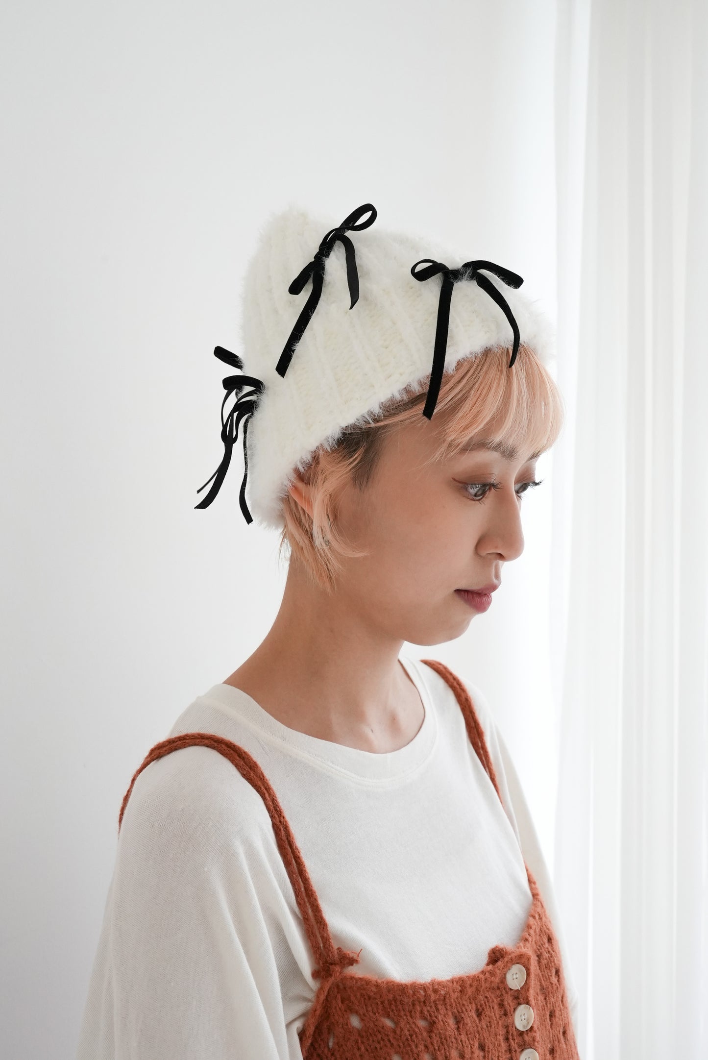 (sale) RIBBON BEANIE(WHITE）