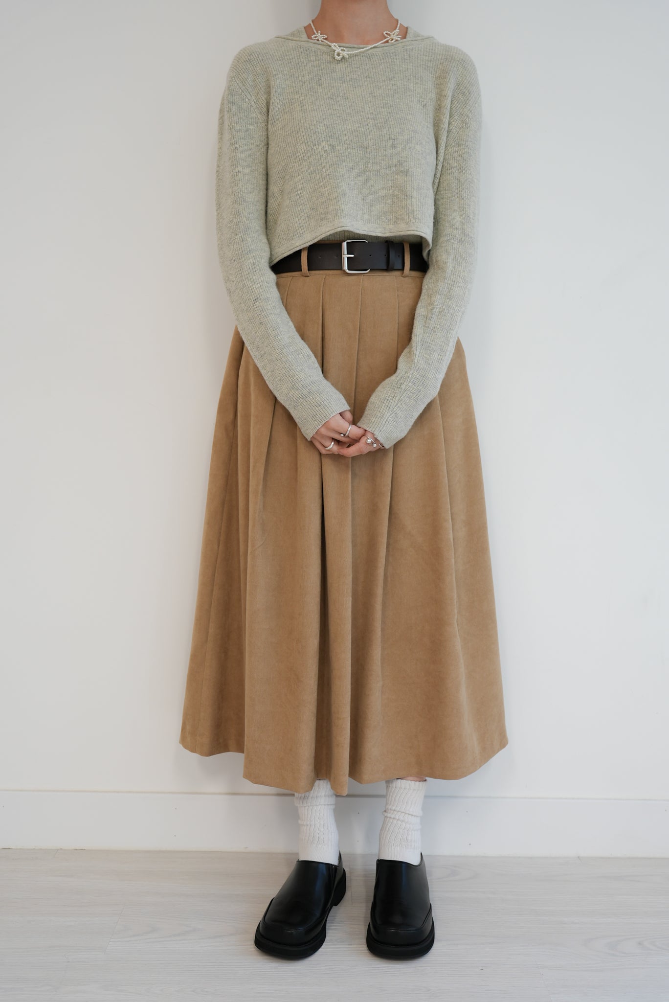 (sale)PLEATED SKIRT WITH BELT