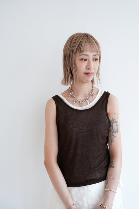 (SUMMER SALE)cotton tank top(ivory/brown)