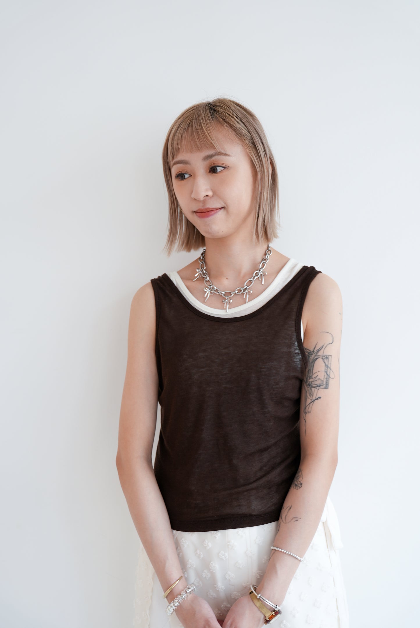 (SUMMER SALE)cotton tank top(ivory/brown)