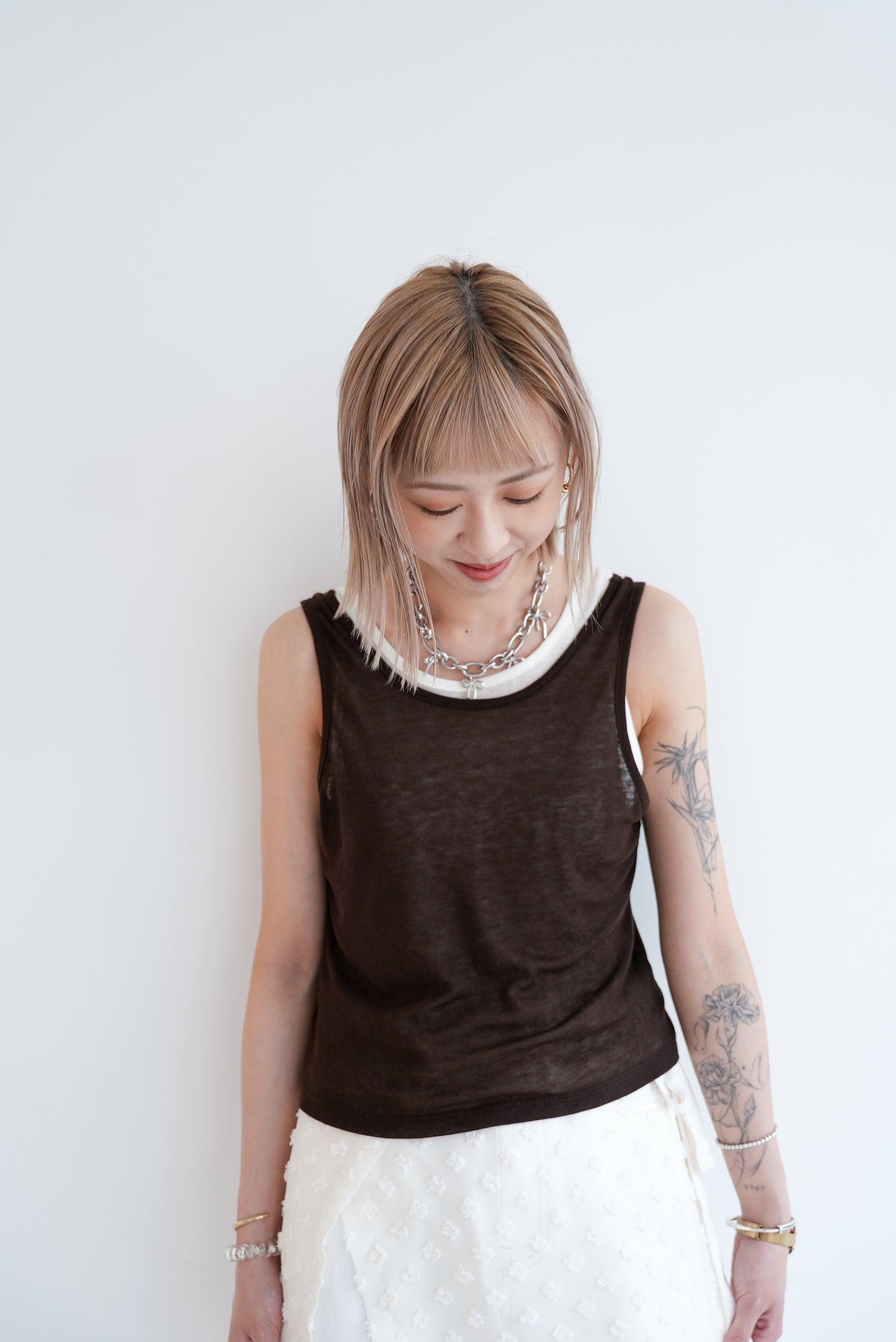 (SUMMER SALE)cotton tank top(ivory/brown)