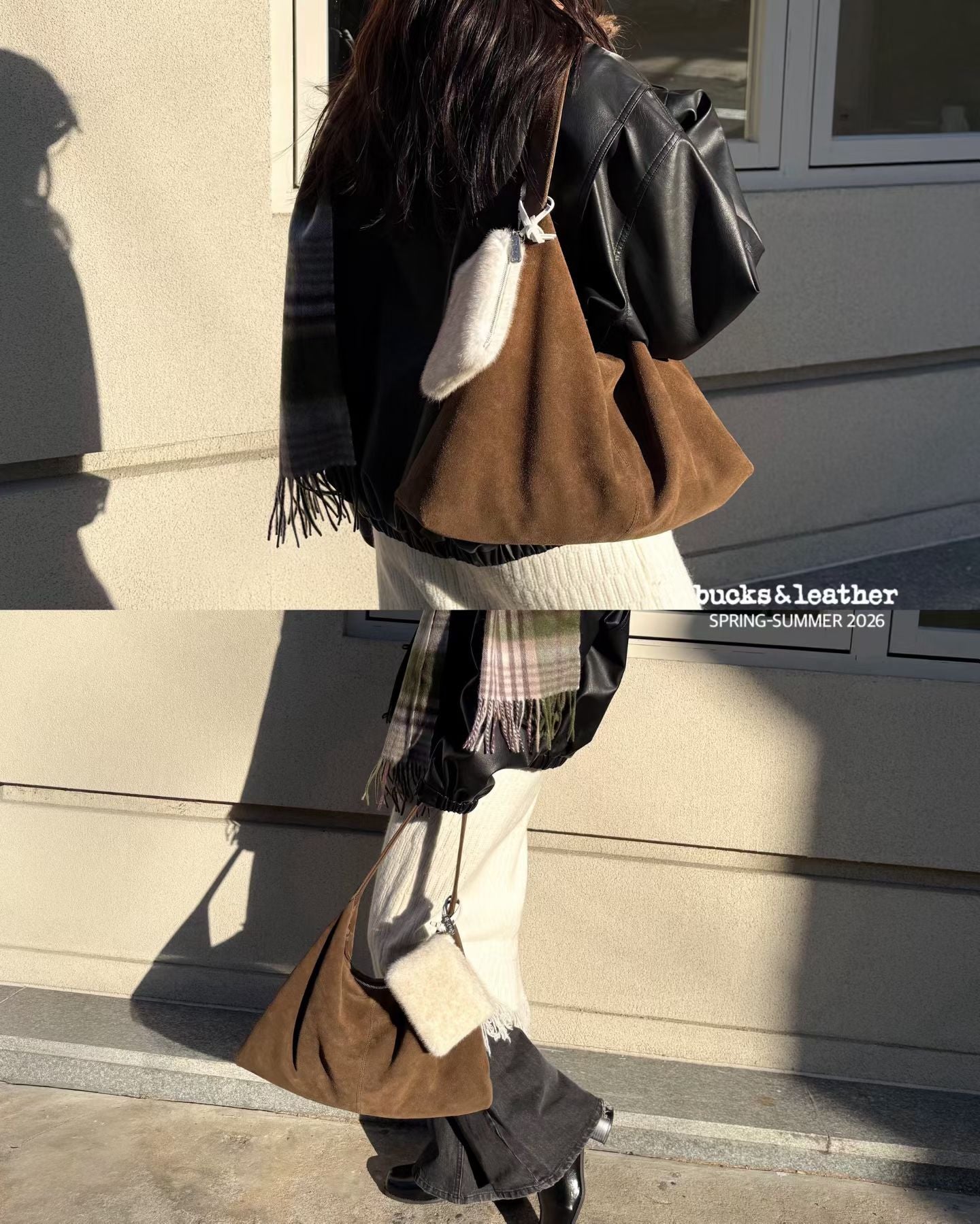 韓國代購：bucks & leather BIG daily shoulder bag (麂皮/羊皮）
