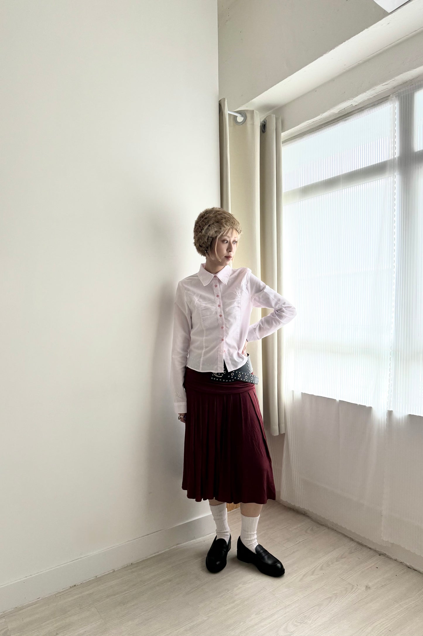 wide faux belt(brown/black)