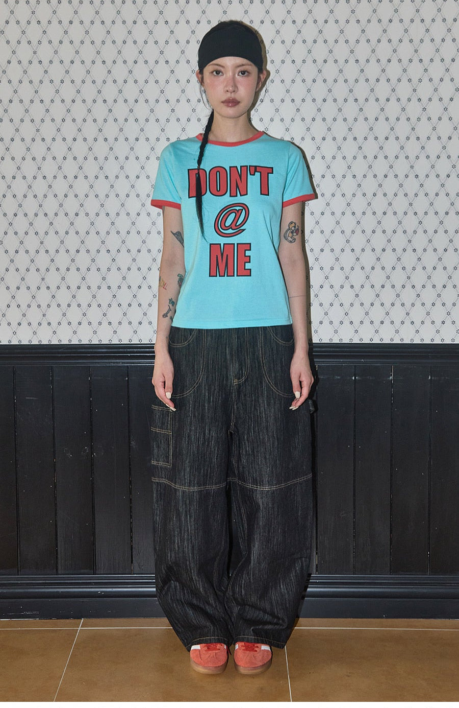 （韓國代購）FANCY CLUB DON'T@ME RINGER TEE (BLACK/MARINE BLUE)