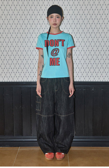 （韓國代購）FANCY CLUB DON'T@ME RINGER TEE (BLACK/MARINE BLUE)