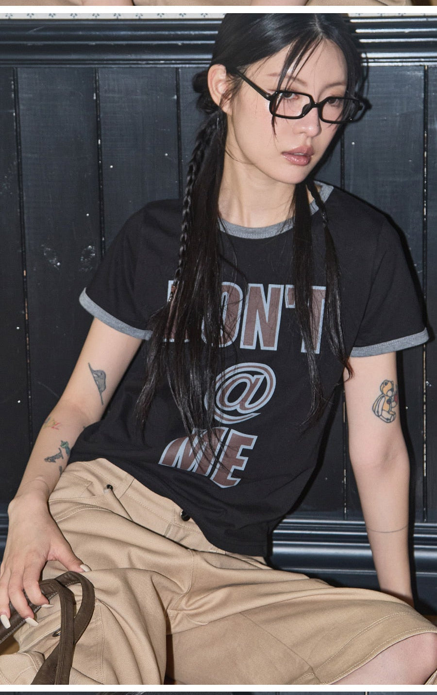 （韓國代購）FANCY CLUB DON'T@ME RINGER TEE (BLACK/MARINE BLUE)