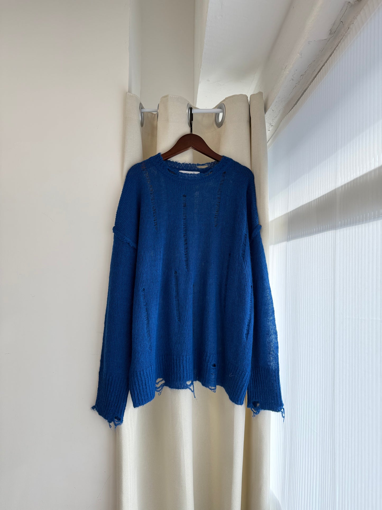 damaged knit top(blue/green)現貨