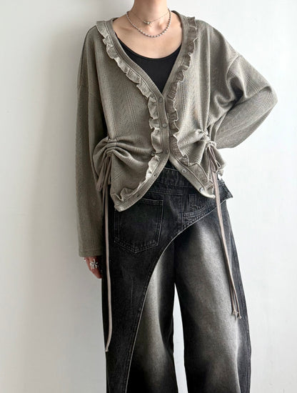 gathered mesh cardigan(beige/green) 現貨