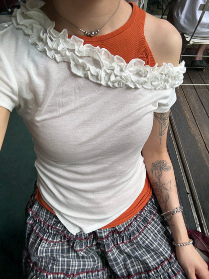 year end sale- ruffle off shoulder top(white)現貨
