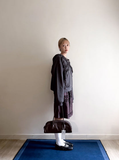 ribbon zipped hoodie(charcoal)