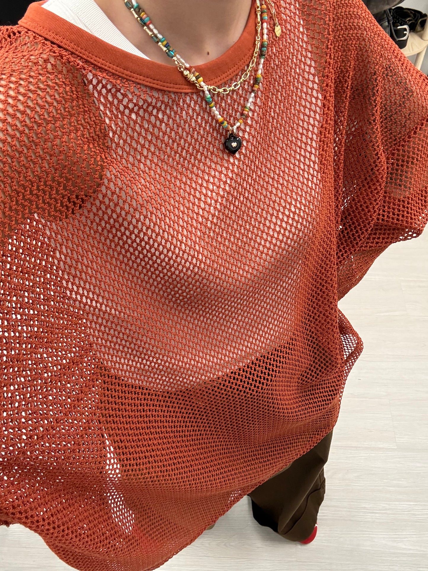 long mesh top(orange/black)