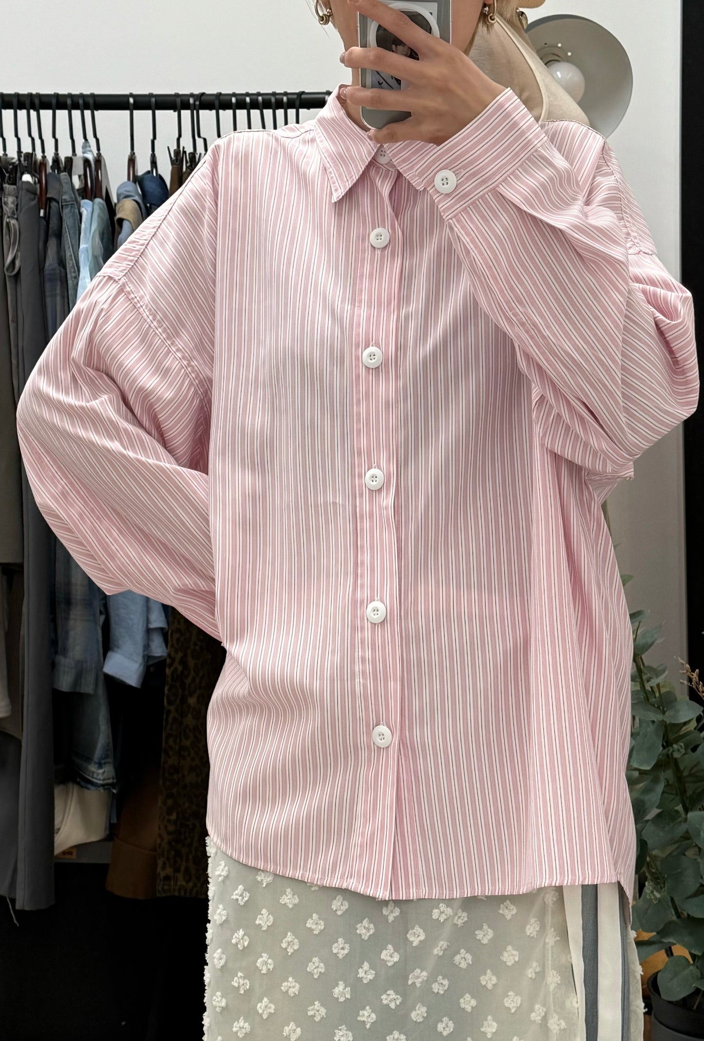 oversize striped shirt(pink/yellow)