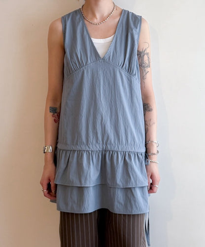 v neck ruffle vest(blue/charcoal) 現貨