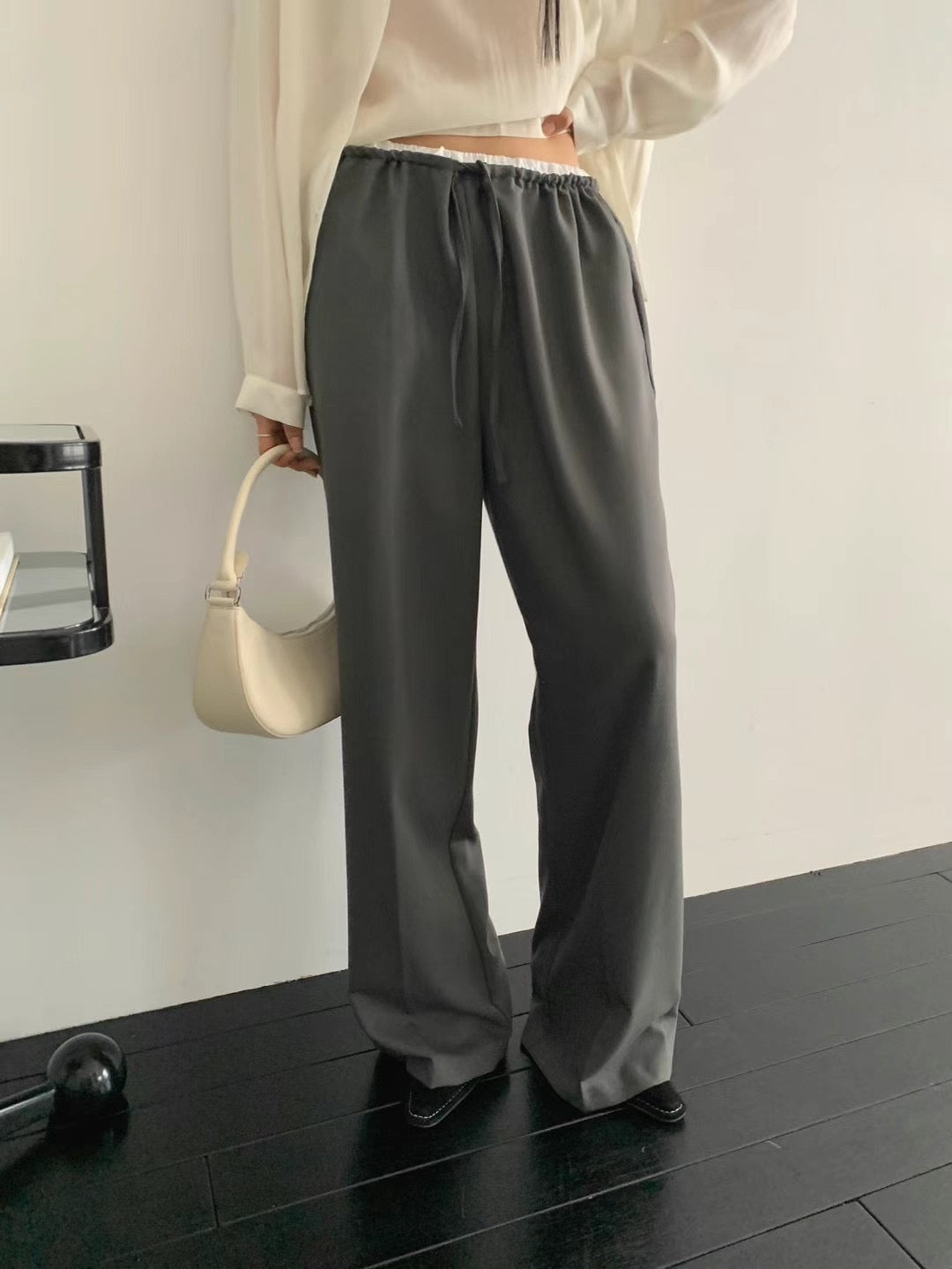 double waist pants(grey/black)