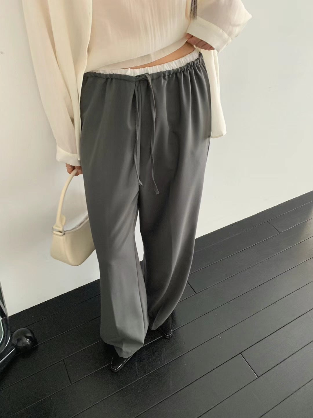 double waist pants(grey/black)