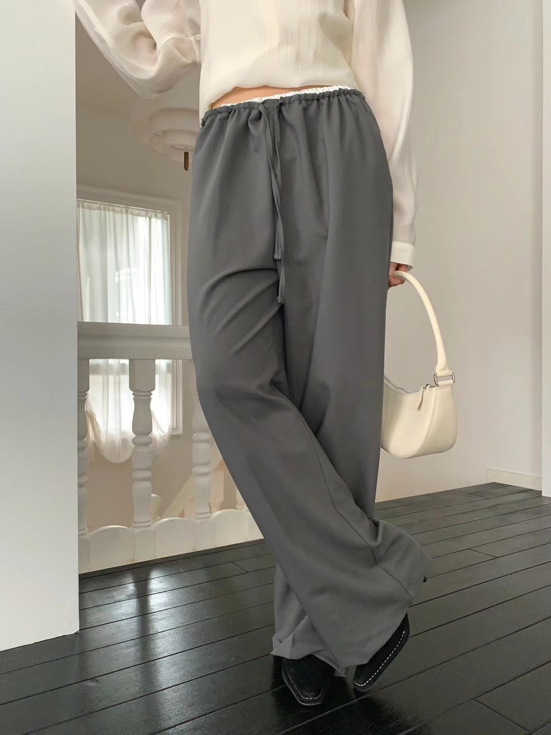 double waist pants(grey/black)