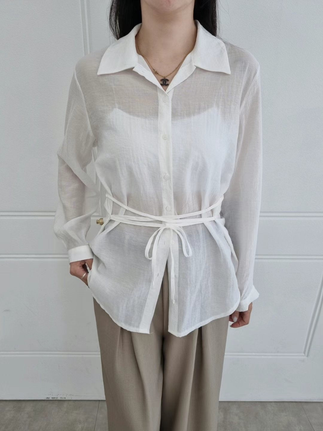 gathered shirt(blue/white) (現貨)