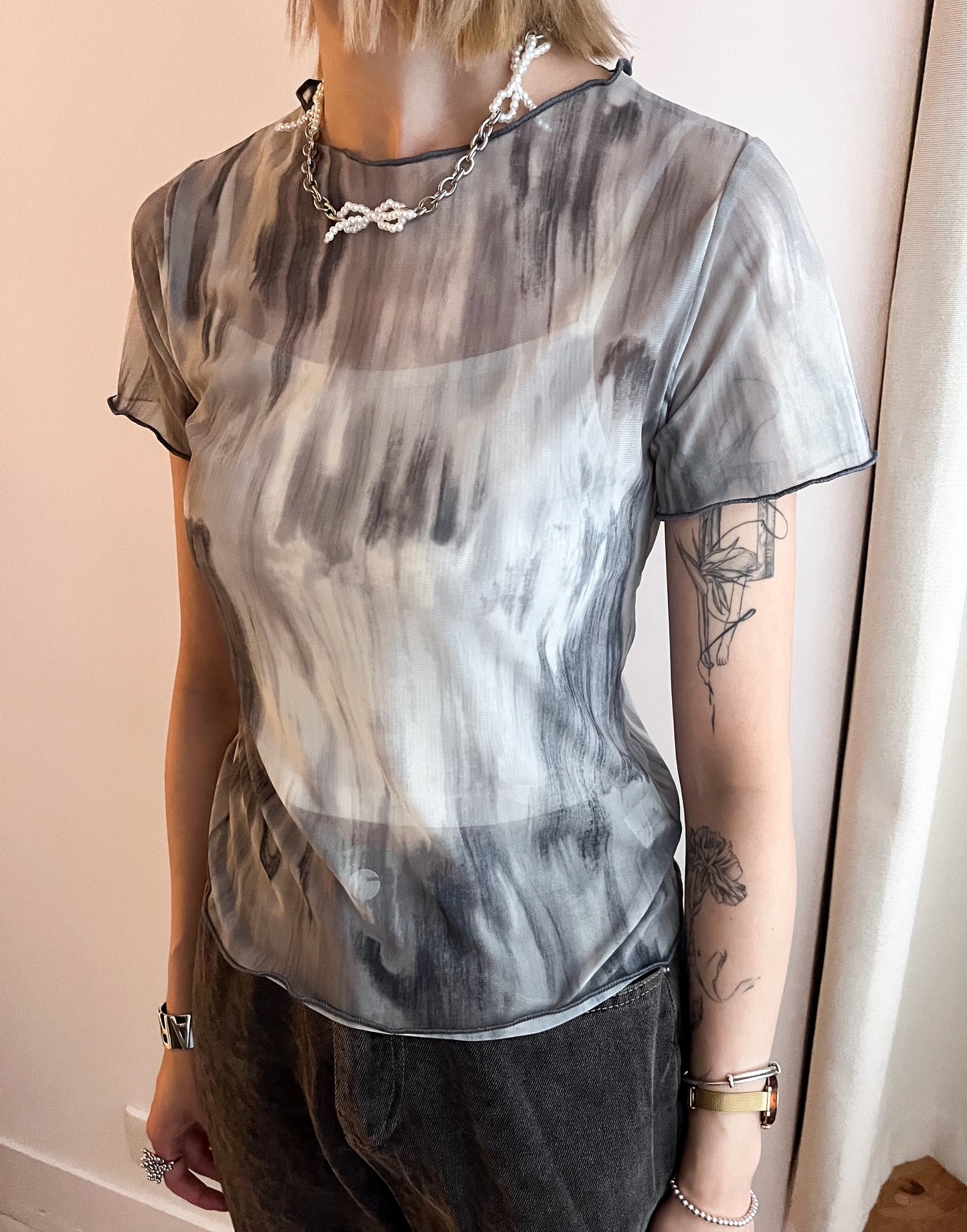 (sale)tie-dye sheer tee(black)