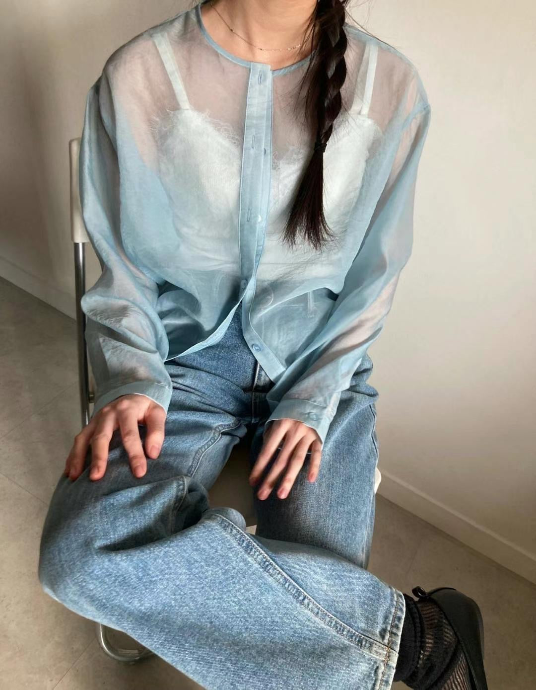 see through blouse(blue/black)