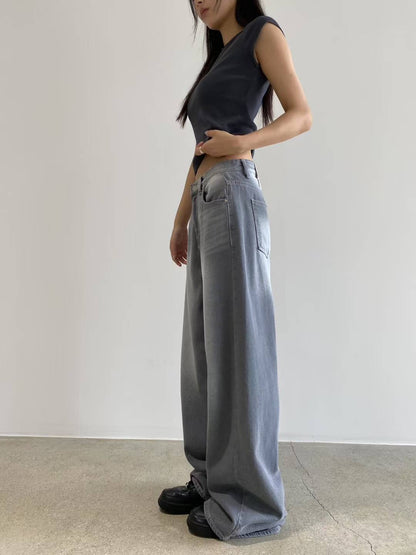 year end sale-barrel leg jeans (grey)(s）