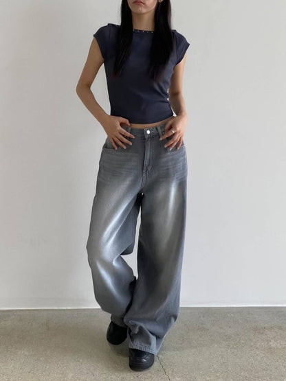 year end sale-barrel leg jeans (grey)(s）