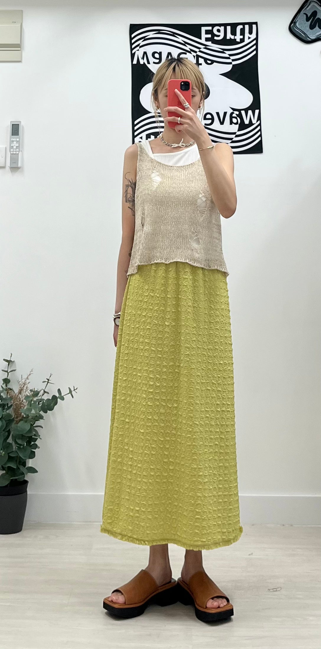 (SUMMER SALE))texture skirt(brown)