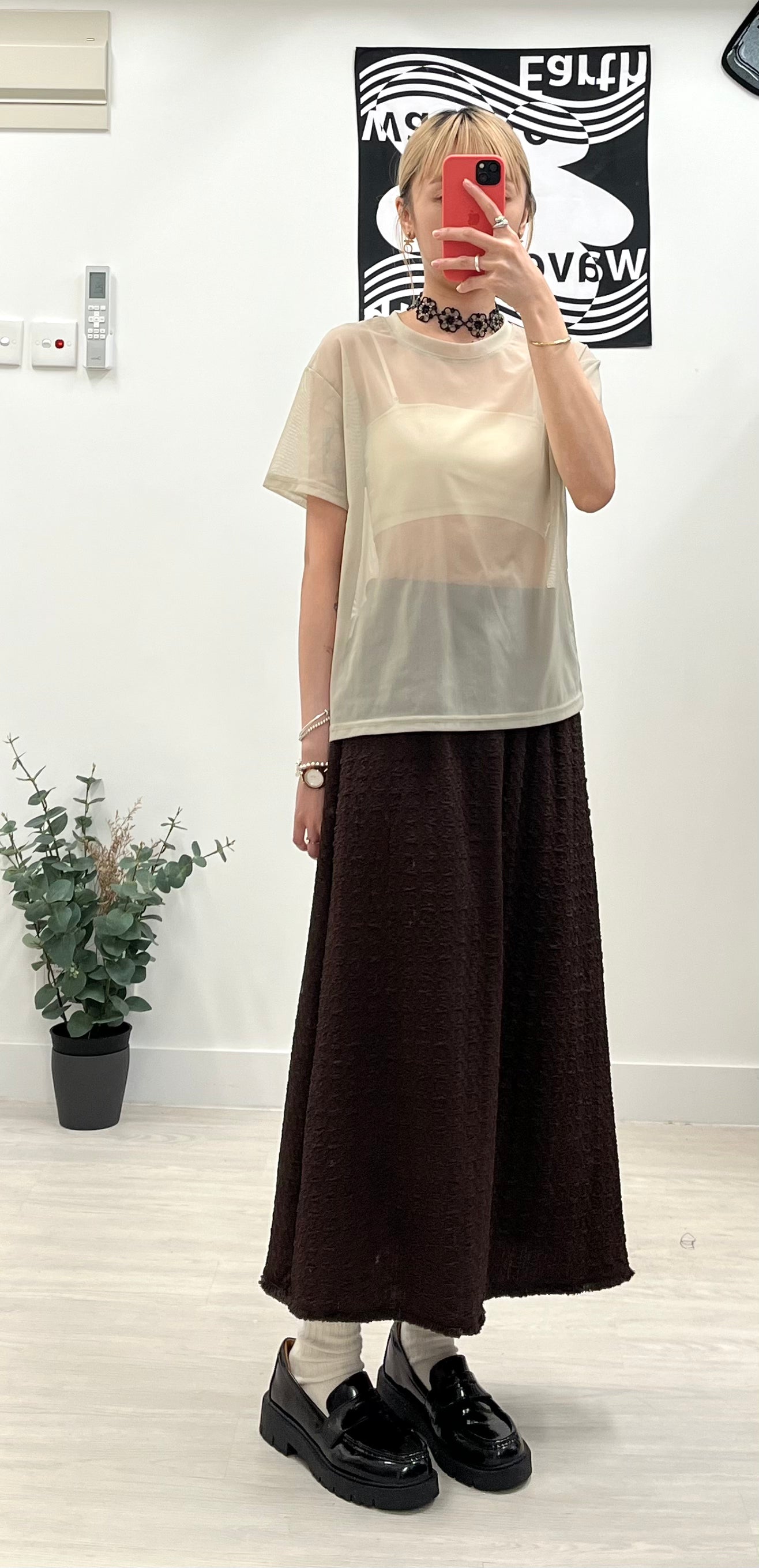 (SUMMER SALE))texture skirt(brown)