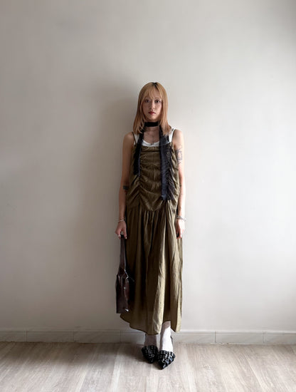 gathered dress(khaki/ivory) 少量現貨