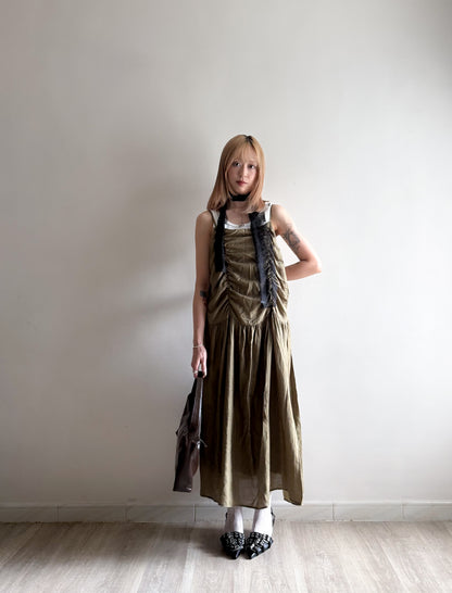 gathered dress(khaki/ivory) 少量現貨