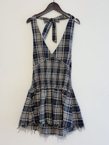 fringed checker vest(navy/red) 現貨