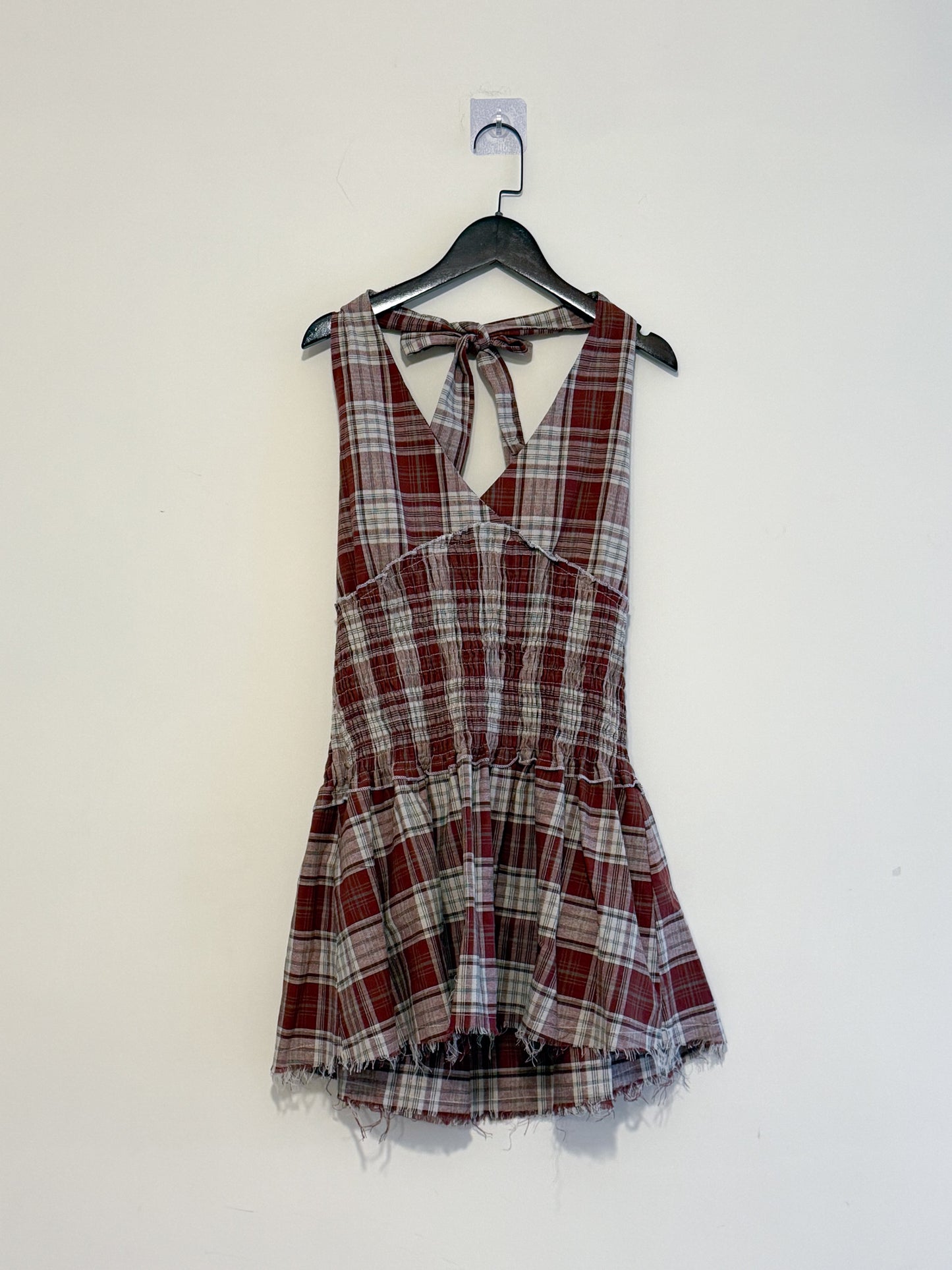 fringed checker vest(navy/red) 現貨