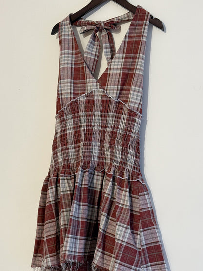 fringed checker vest(navy/red) 現貨