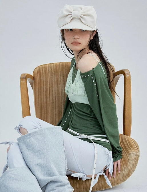 韓國代購：AWESOME NEEDS BELL BOY CAP RIBBON(DOT BLACK/DOT CREAM)